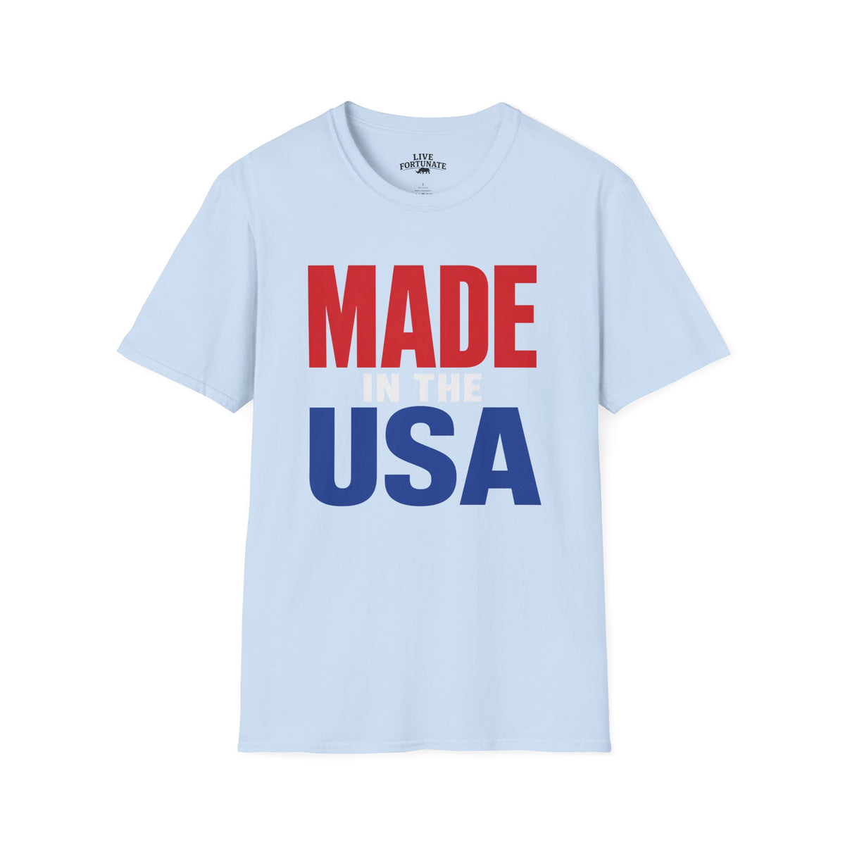 Made in USA T-Shirt — Patriotic Red & Blue Graphic Tee
