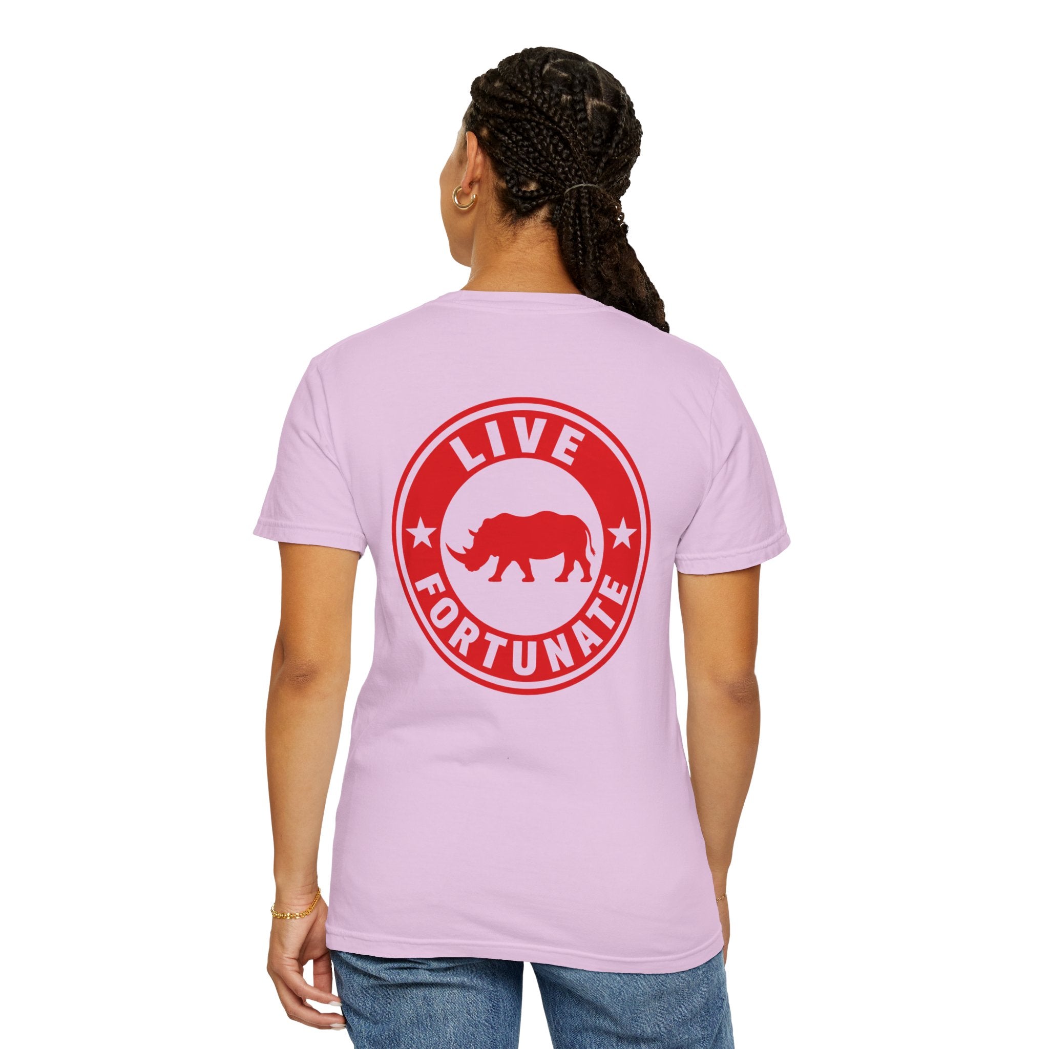 Live Fortunate Rhino T-Shirt — Red Rhino Logo Tee