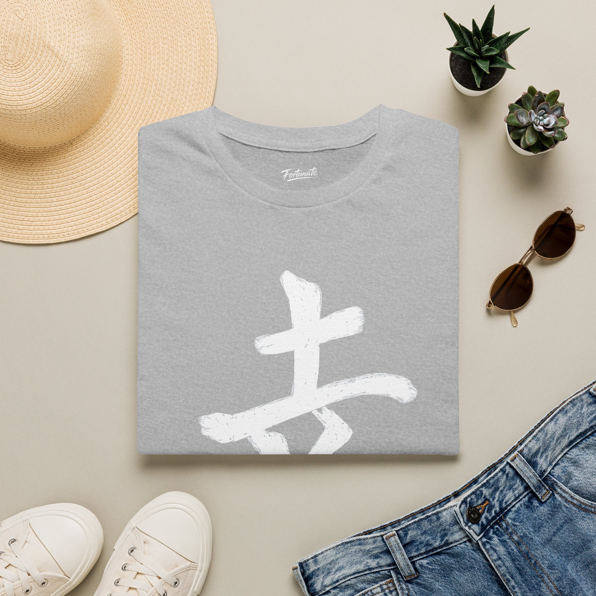 Minimal White T‑Shirt with Subtle Kanji Design — Lightweight Casual Tee