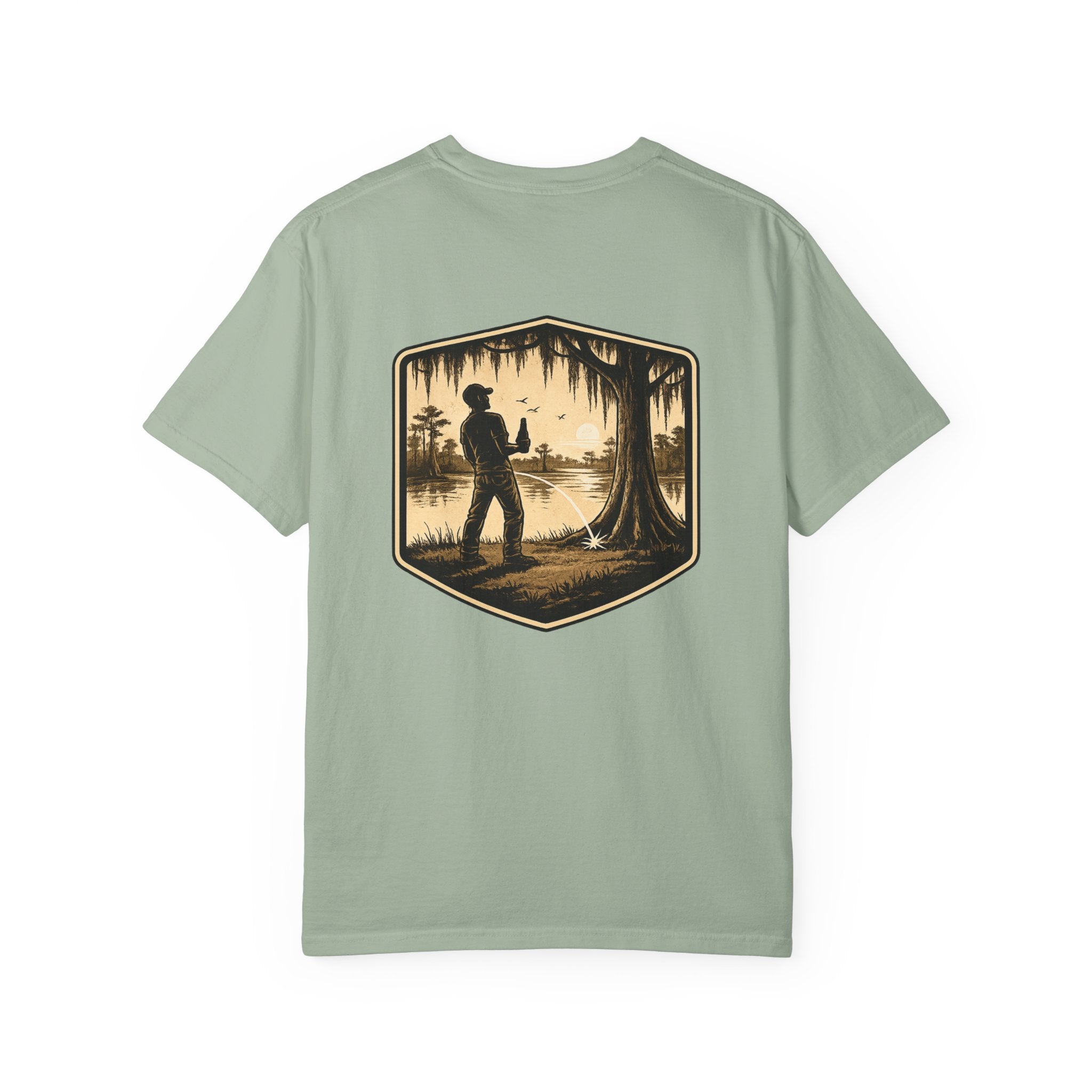 Fishing Lake Scene T-Shirt — Vintage Angler Silhouette Tee