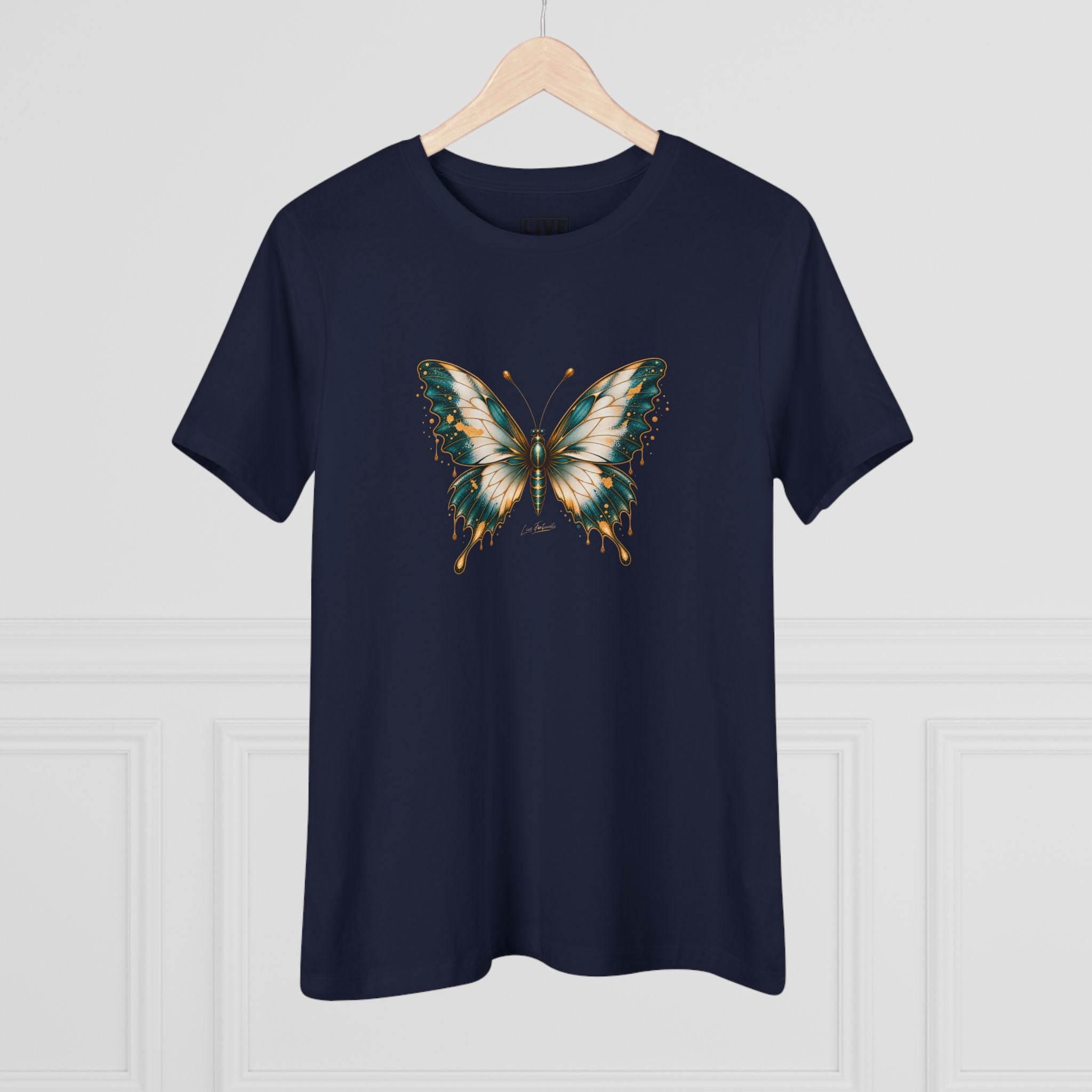 Butterfly Graphic Tee — Teal & Gold Vintage Butterfly Women's T-Shirt