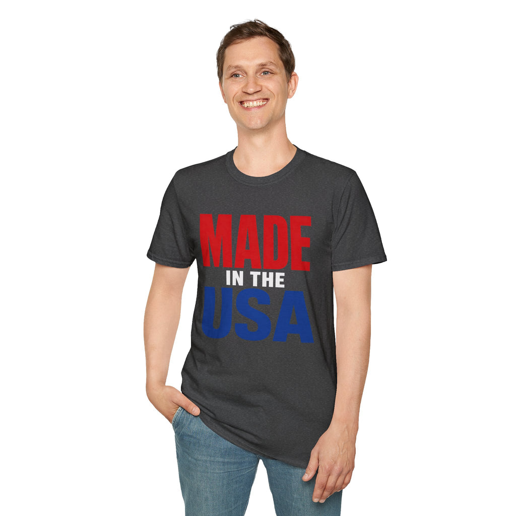 Made in USA T-Shirt — Patriotic Red & Blue Graphic Tee