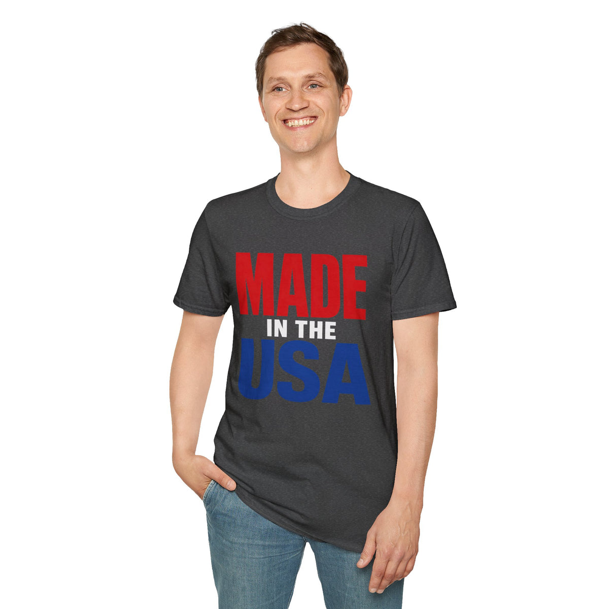 Made in USA T-Shirt — Patriotic Red & Blue Graphic Tee