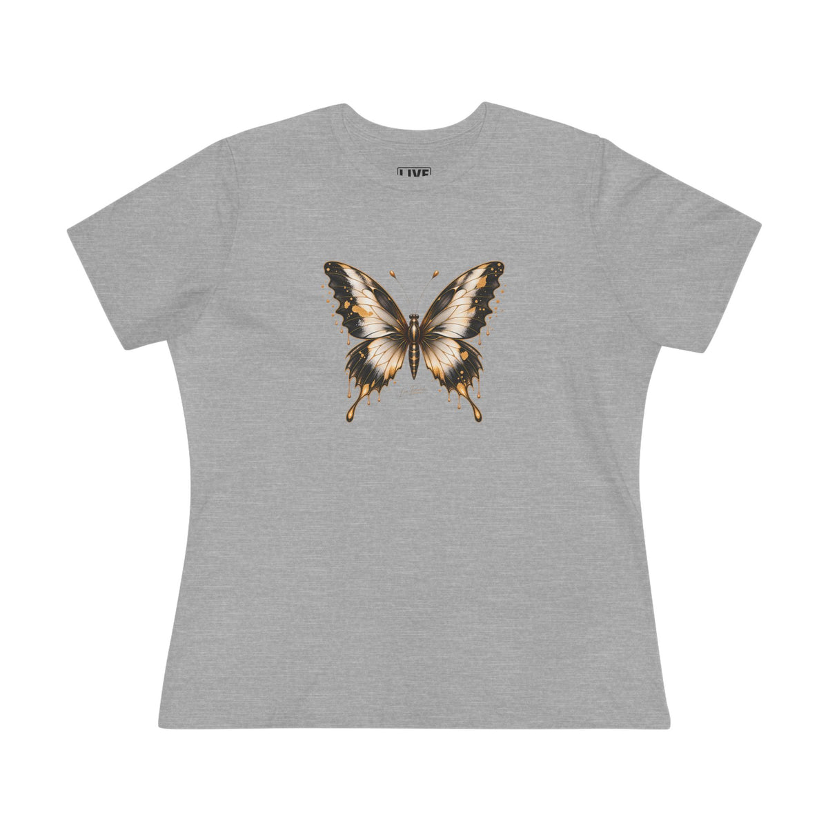 Butterfly Graphic Tee — Black/Antique White/Gold butterfly