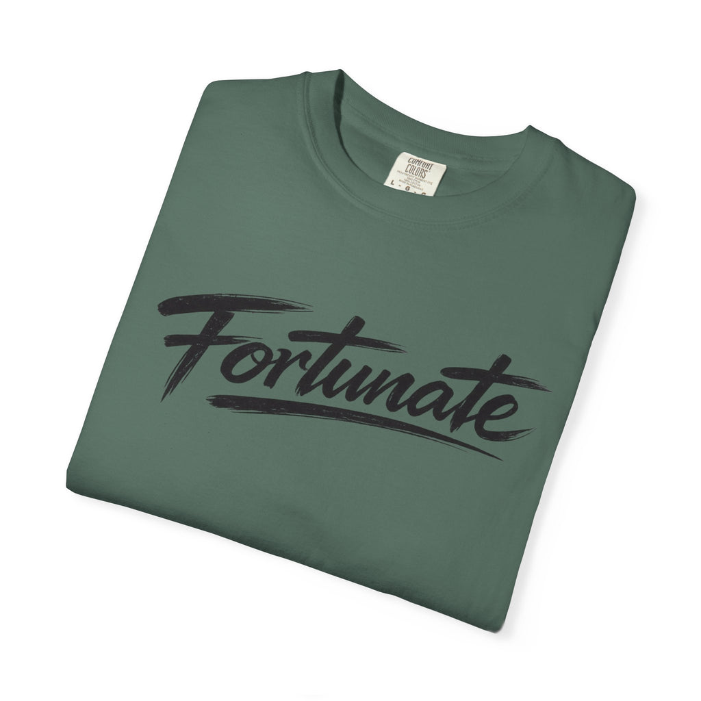 Fortunate Script T-Shirt — Casual Graphic Tee with 'Fortunate' Handwritten Logo