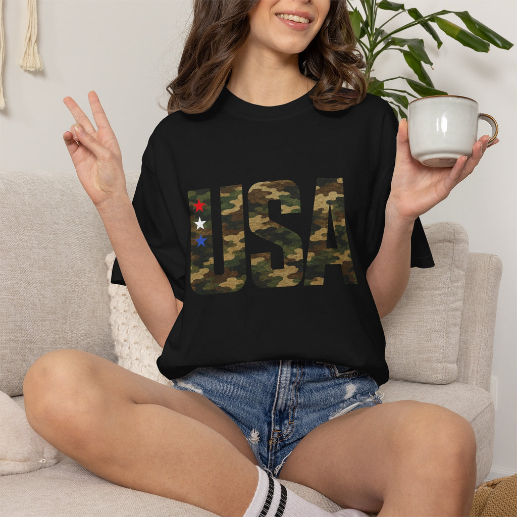 USA Camo Graphic T‑Shirt — Patriotic Military Style Tee