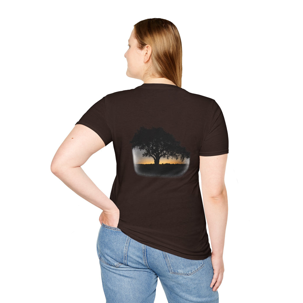 Tree of Clues Sunset T-Shirt — Silhouette Nature Graphic Tee
