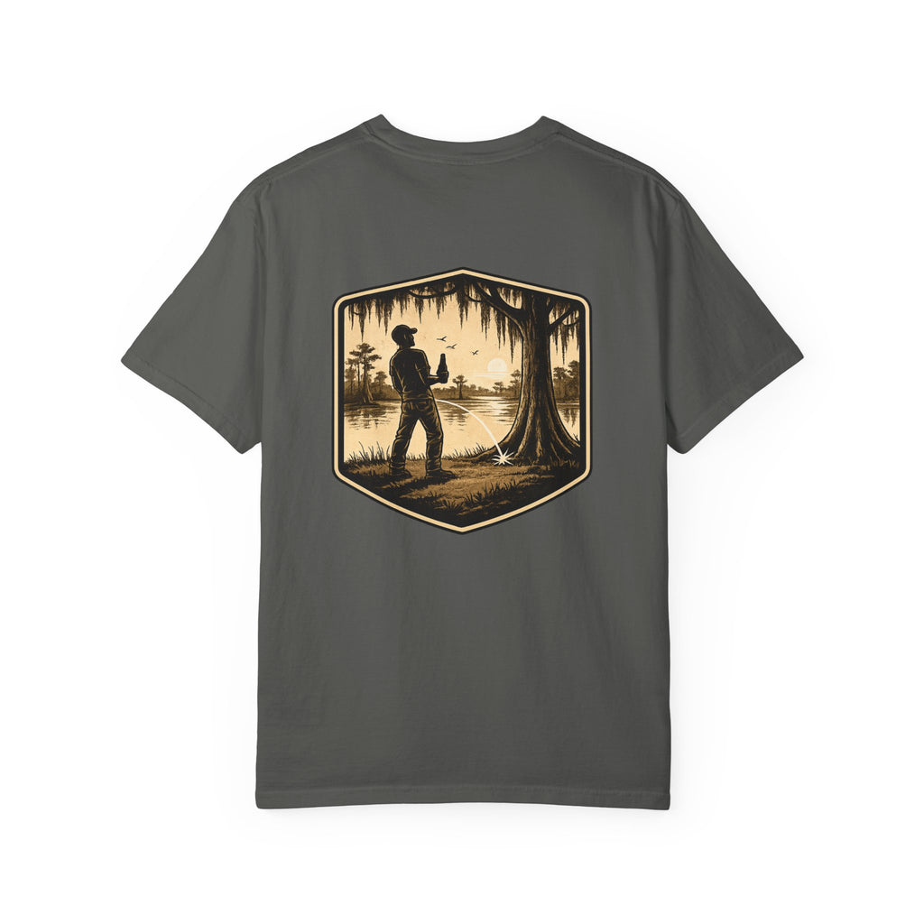 Fishing Lake Scene T-Shirt — Vintage Angler Silhouette Tee