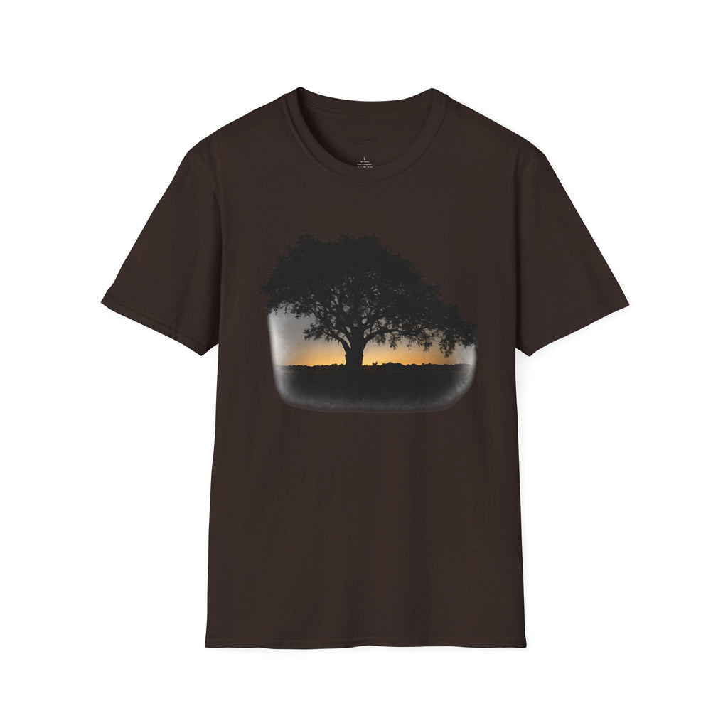 Tree of Clues Sunset T-Shirt — Silhouette Nature Graphic Tee