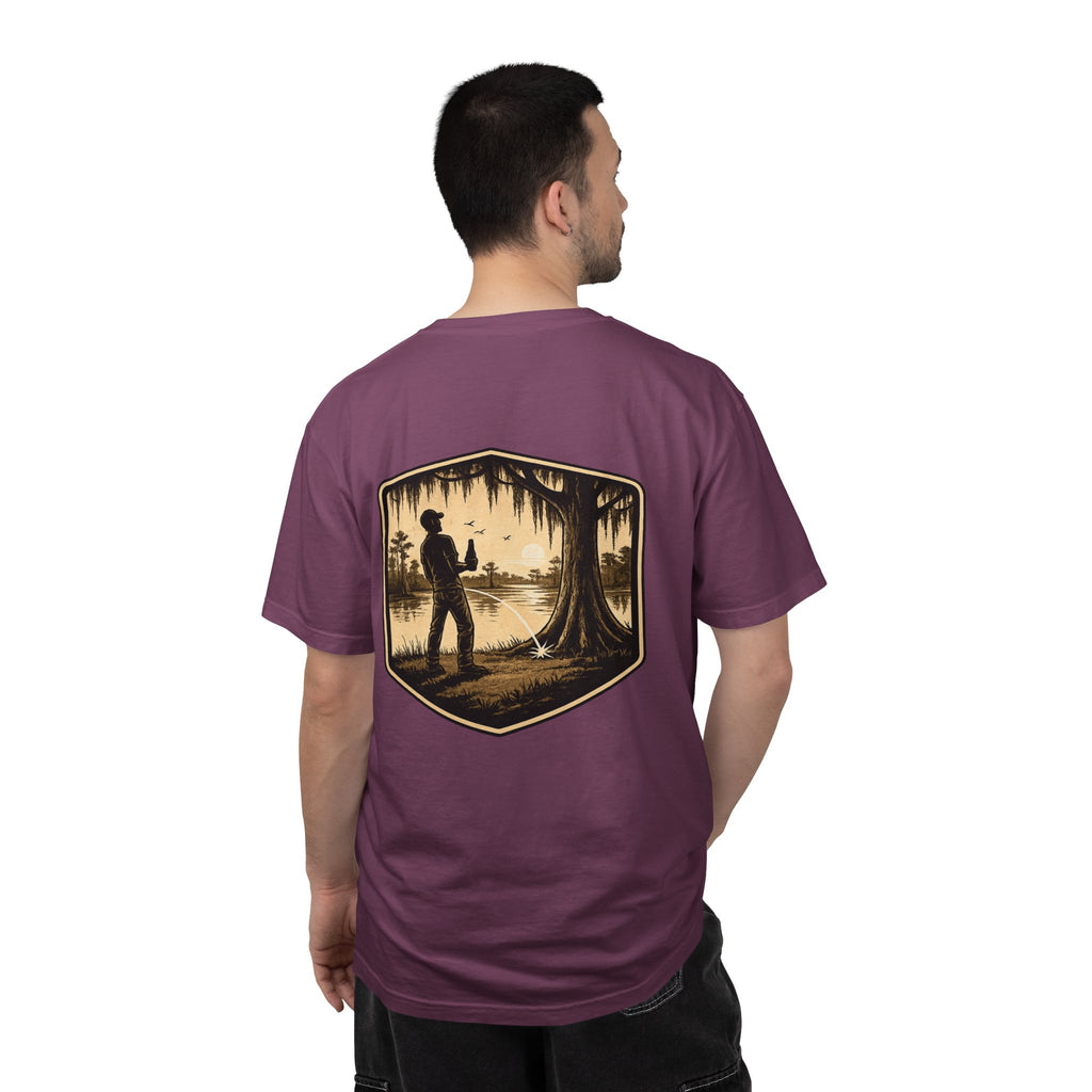 Fishing Lake Scene T-Shirt — Vintage Angler Silhouette Tee