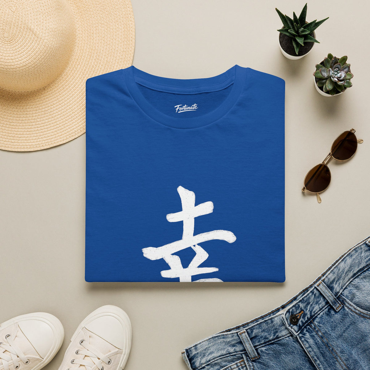 Minimal White T‑Shirt with Subtle Kanji Design — Lightweight Casual Tee