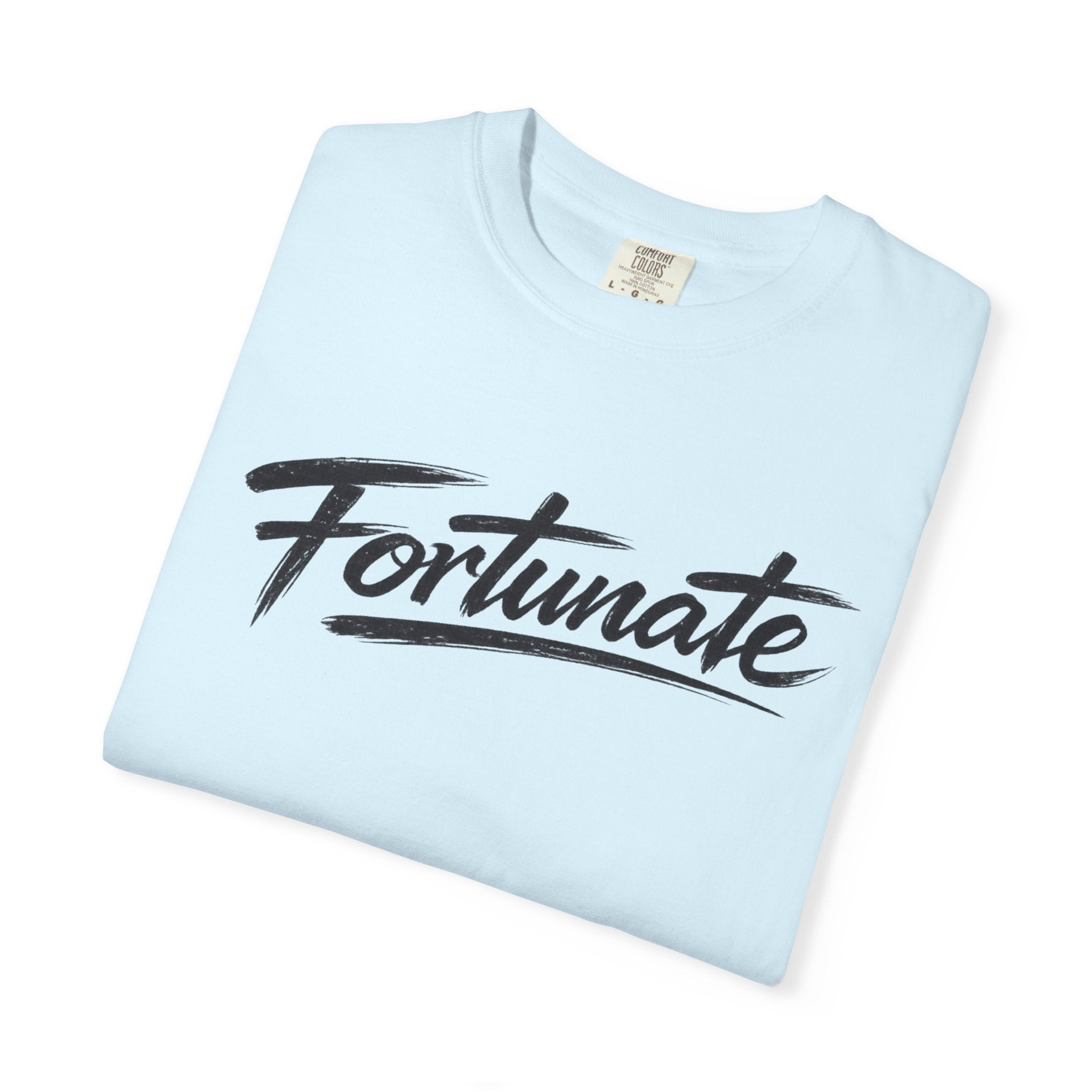 Fortunate Script T-Shirt — Casual Graphic Tee with 'Fortunate' Handwritten Logo