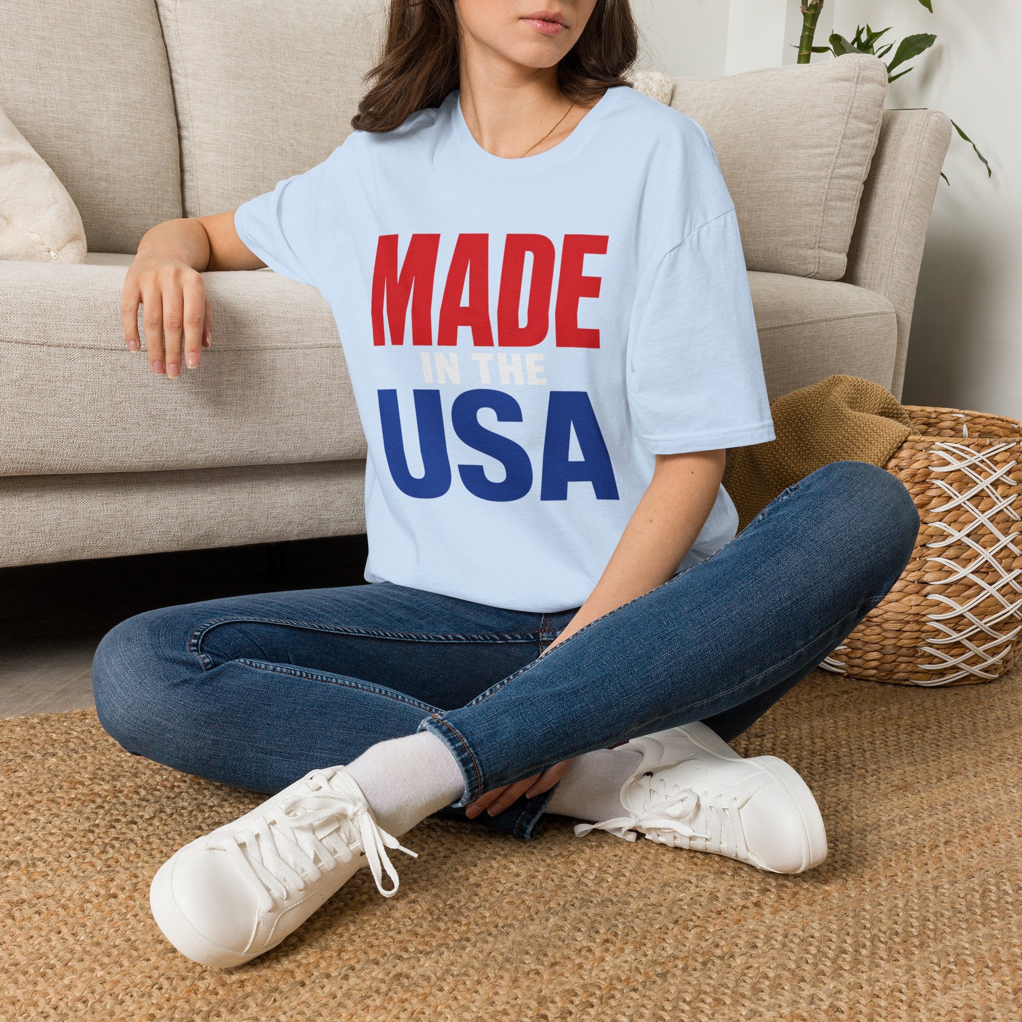 Made in USA T-Shirt — Patriotic Red & Blue Graphic Tee