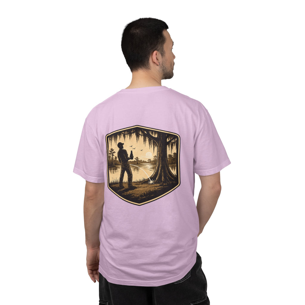 Fishing Lake Scene T-Shirt — Vintage Angler Silhouette Tee