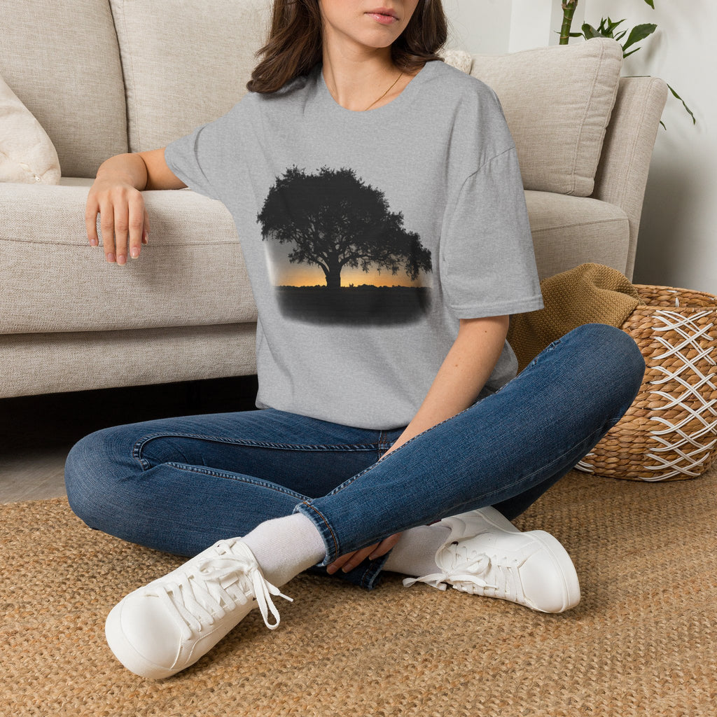 Tree of Clues Sunset T-Shirt — Silhouette Nature Graphic Tee