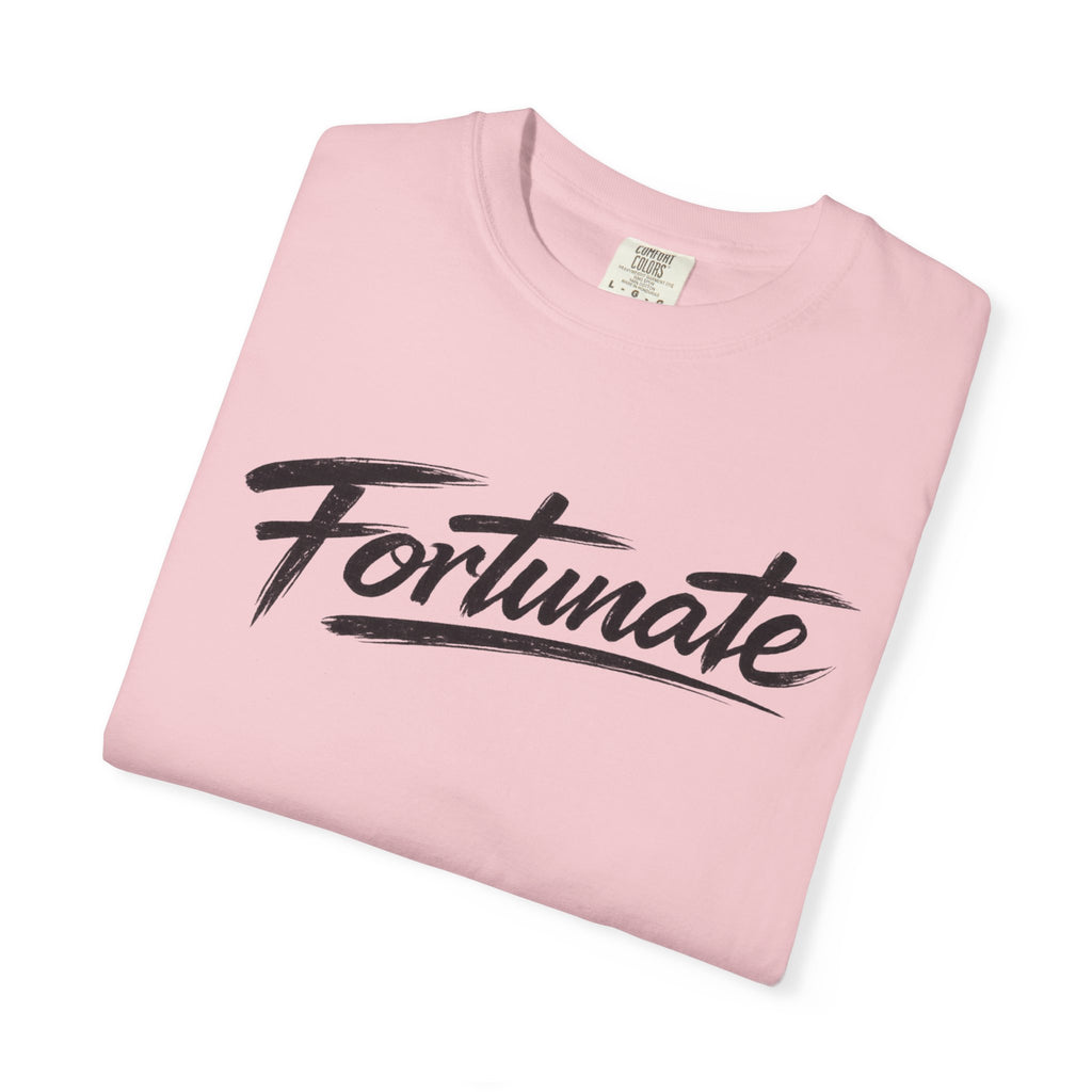 Fortunate Script T-Shirt — Casual Graphic Tee with 'Fortunate' Handwritten Logo