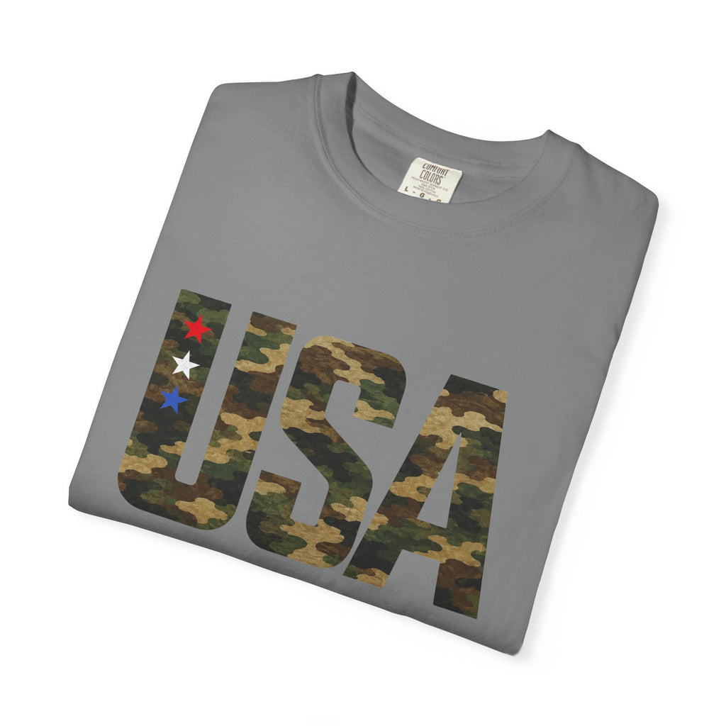 USA Camo Graphic T‑Shirt — Patriotic Military Style Tee