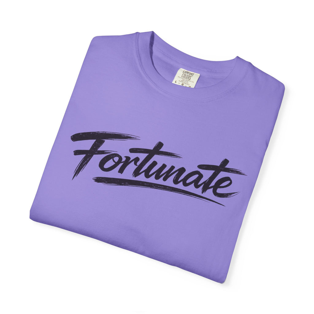 Fortunate Script T-Shirt — Casual Graphic Tee with 'Fortunate' Handwritten Logo