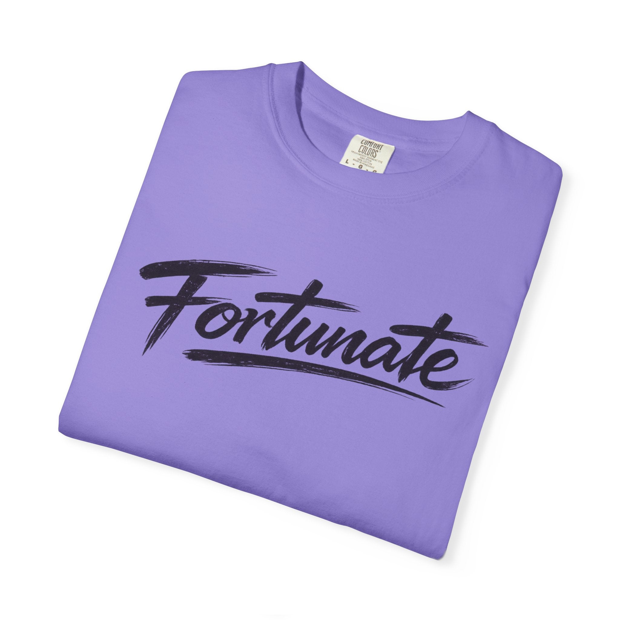 Fortunate Script T-Shirt — Casual Graphic Tee with 'Fortunate' Handwritten Logo