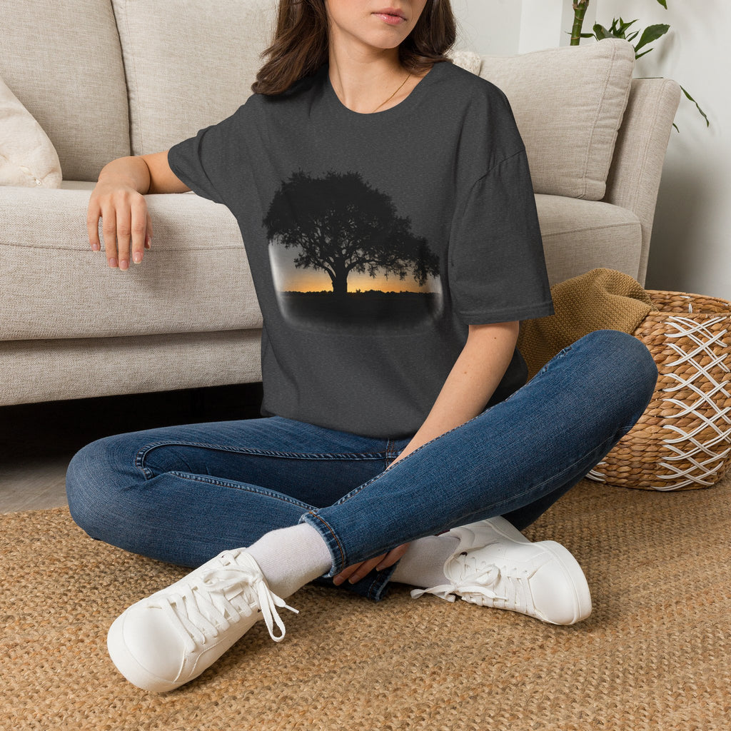 Tree of Clues Sunset T-Shirt — Silhouette Nature Graphic Tee