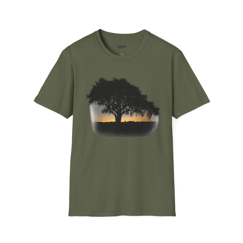 Tree of Clues Sunset T-Shirt — Silhouette Nature Graphic Tee