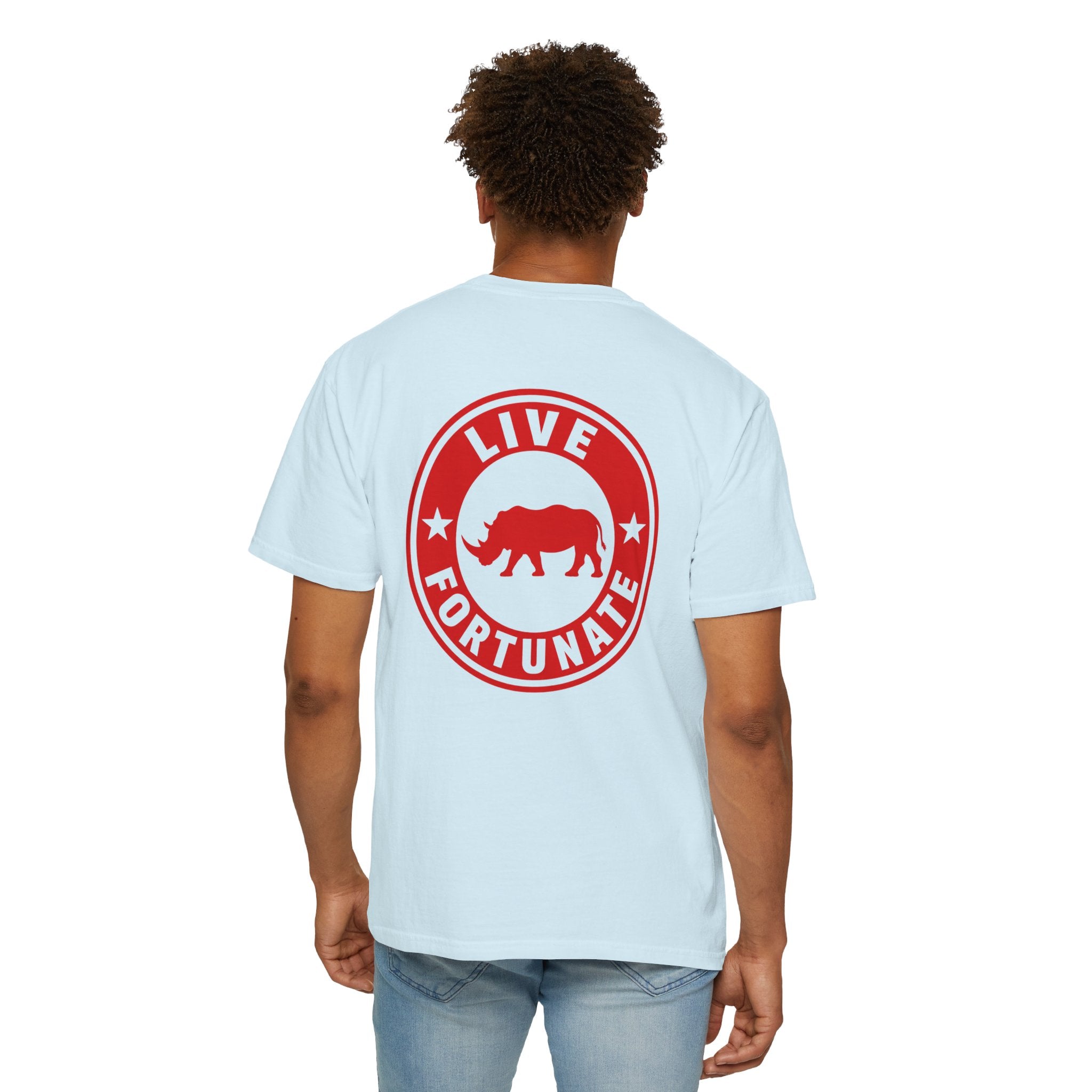 Live Fortunate Rhino T-Shirt — Red Rhino Logo Tee