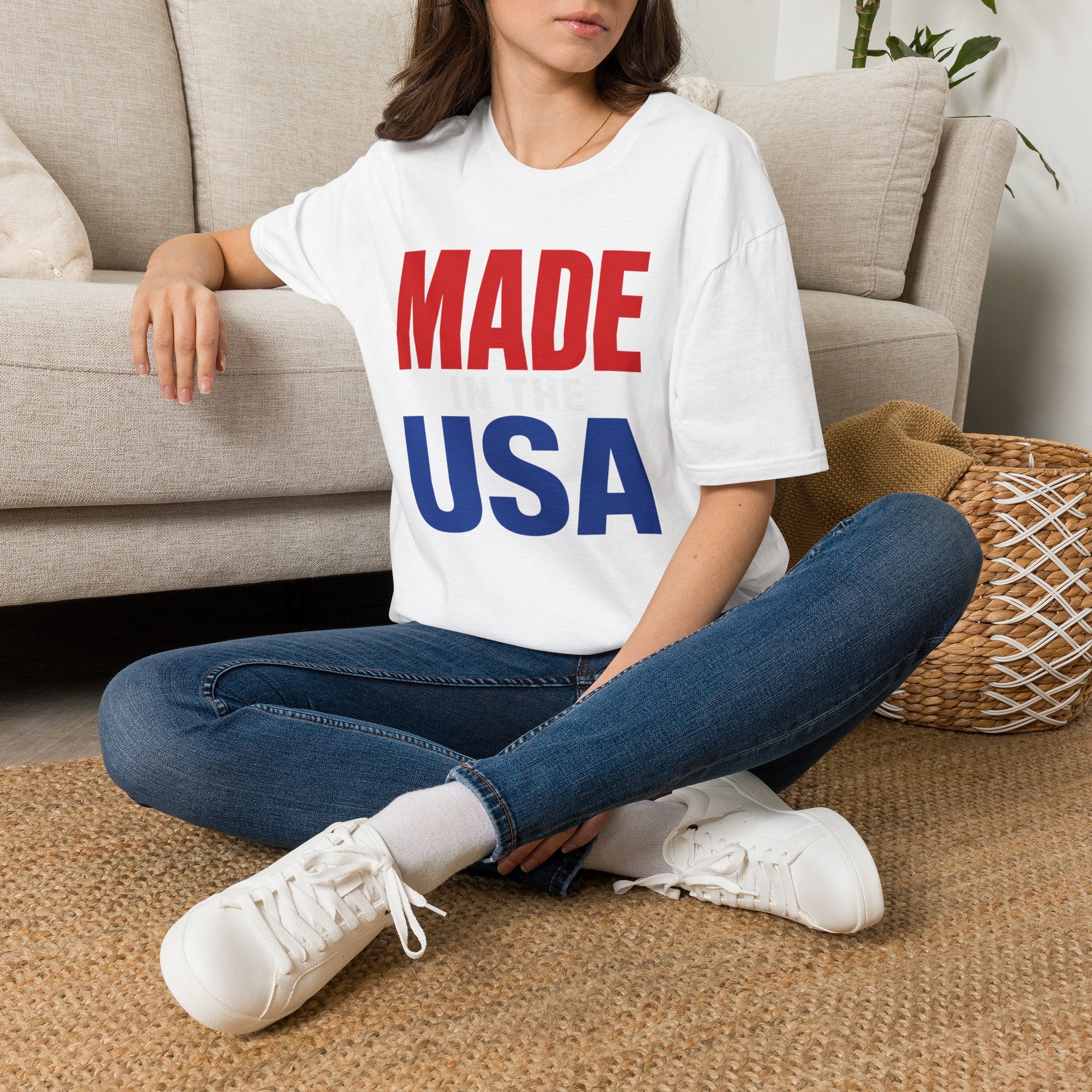 Made in USA T-Shirt — Patriotic Red & Blue Graphic Tee