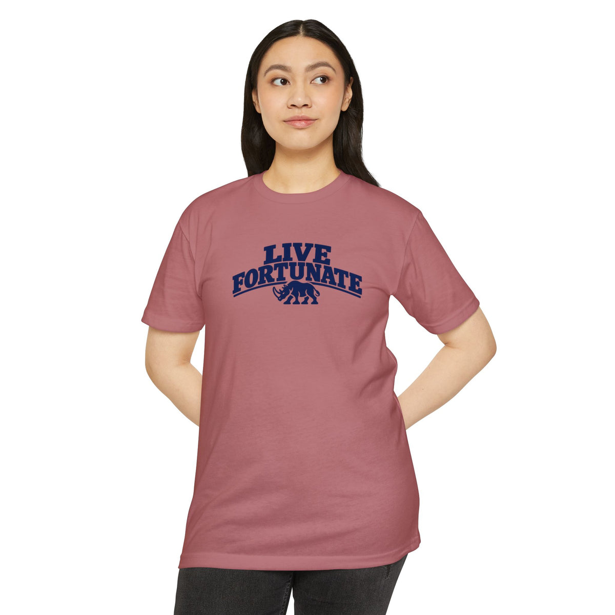 Live Fortunate Rhino Collegiate Tee | Premium Everyday T-Shirt