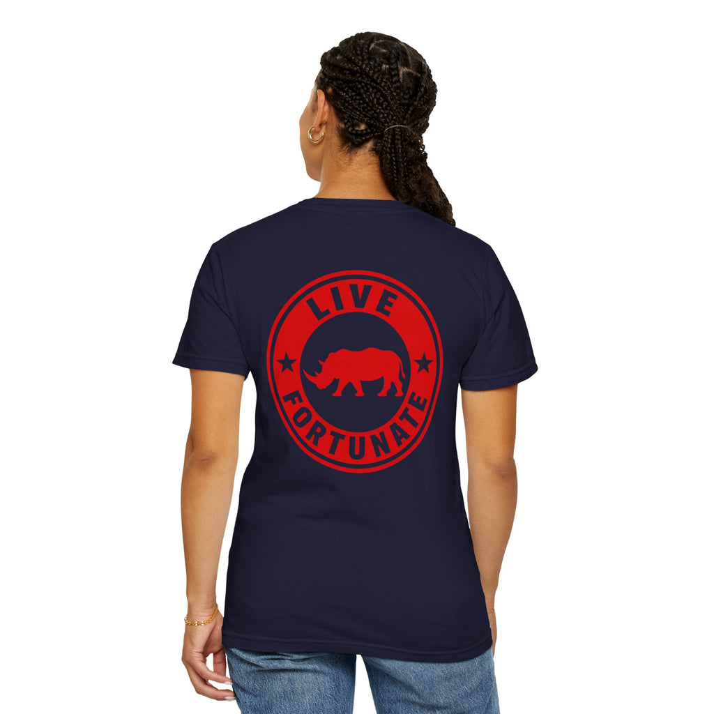 Live Fortunate Rhino T-Shirt — Red Rhino Logo Tee