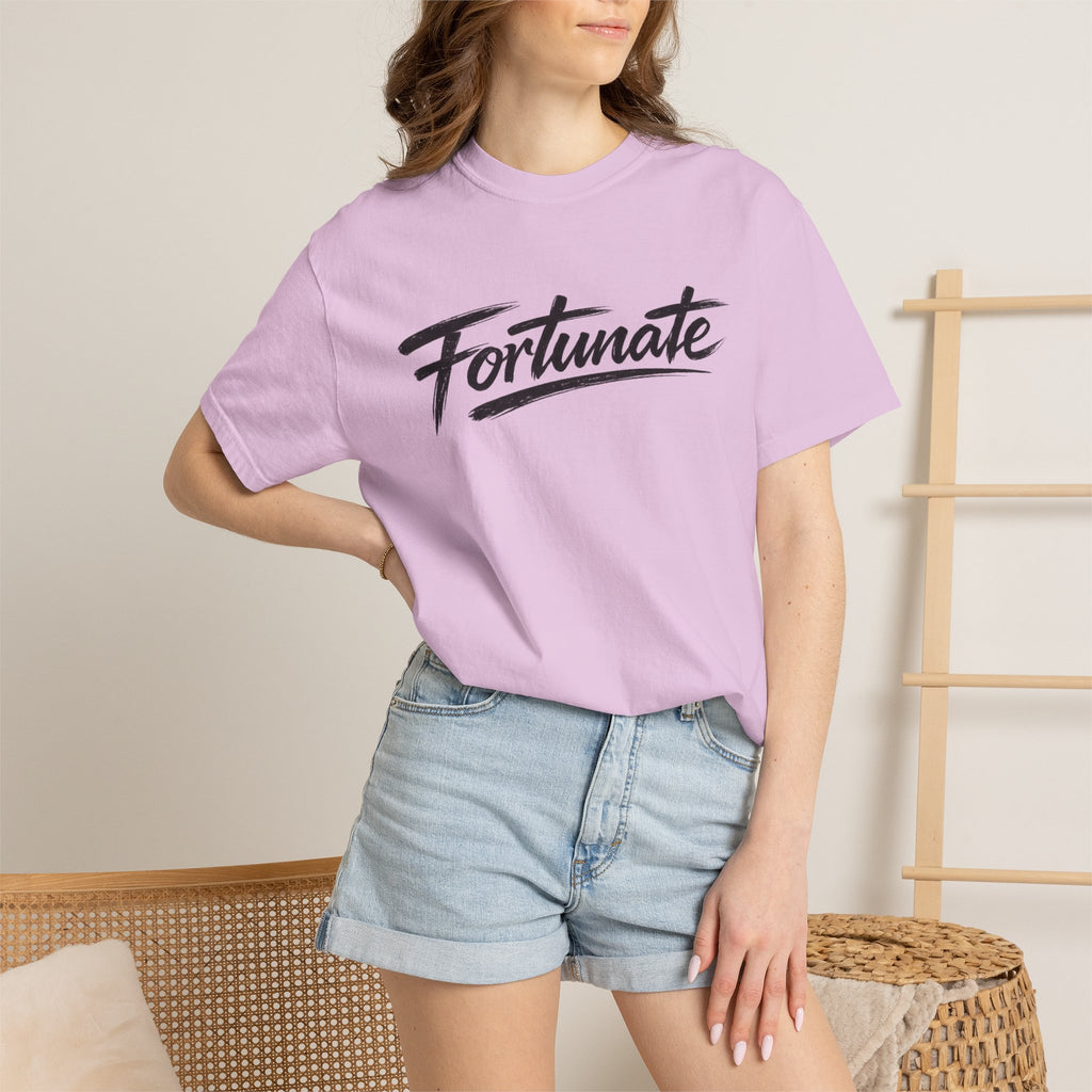 Fortunate Script T-Shirt — Casual Graphic Tee with 'Fortunate' Handwritten Logo