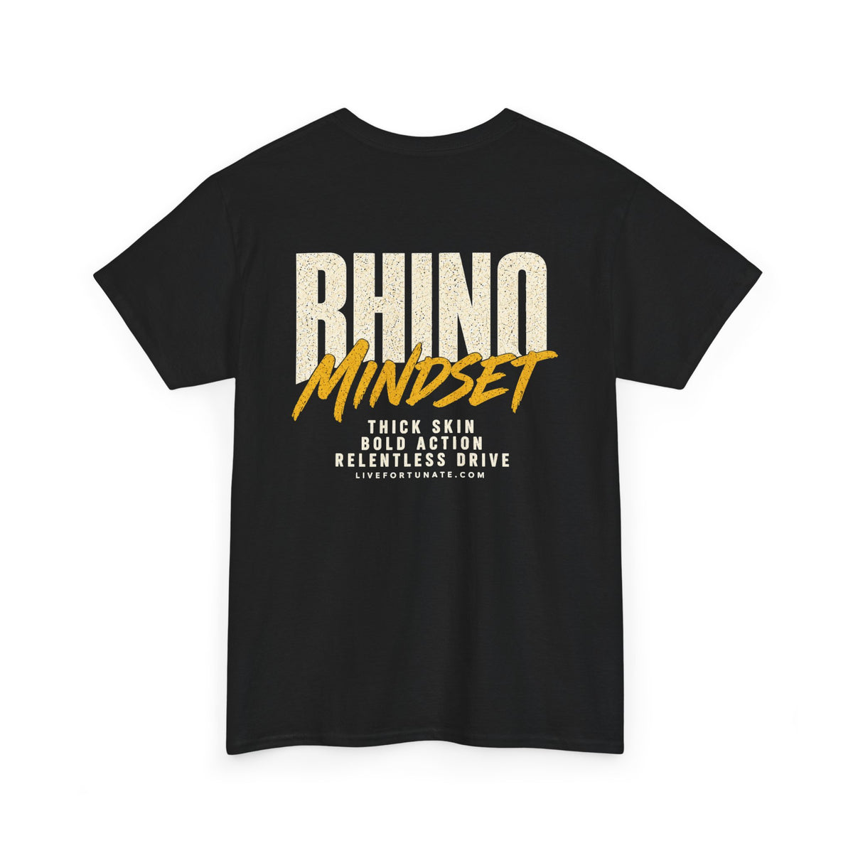 Rhino Mindset Men’s Front & Back Graphic T-Shirt | Live Fortunate
