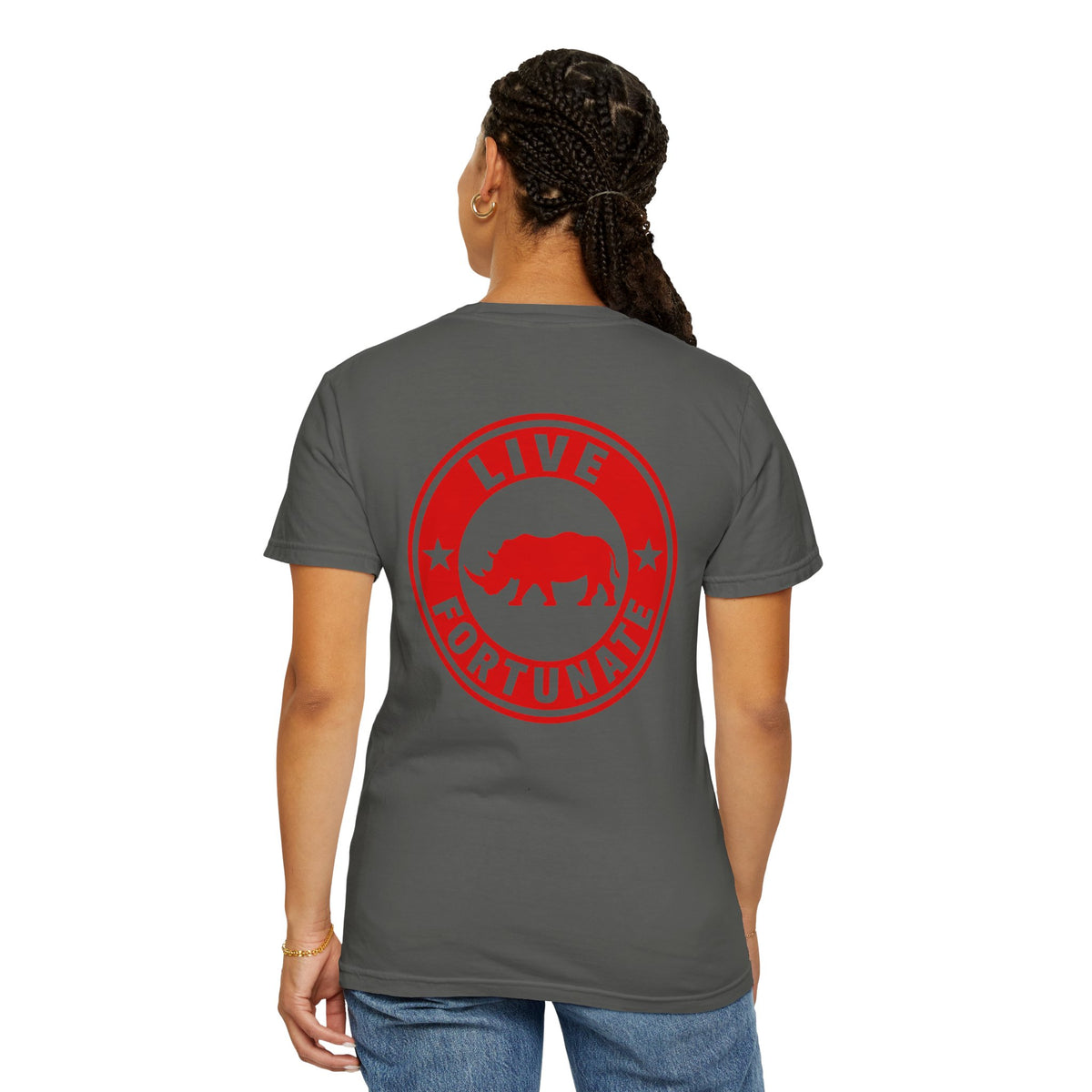 Live Fortunate Rhino T-Shirt — Red Rhino Logo Tee