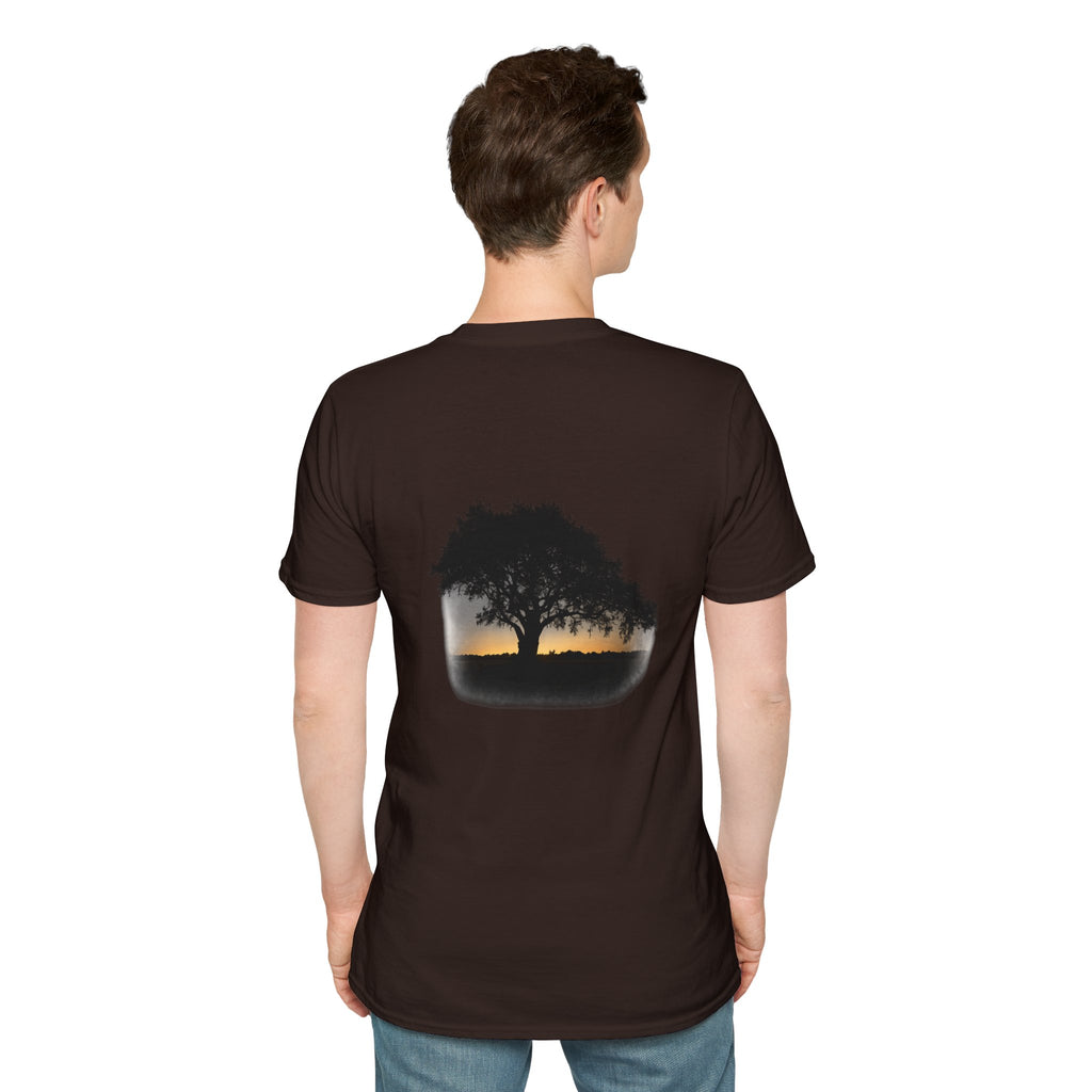 Tree of Clues Sunset T-Shirt — Silhouette Nature Graphic Tee