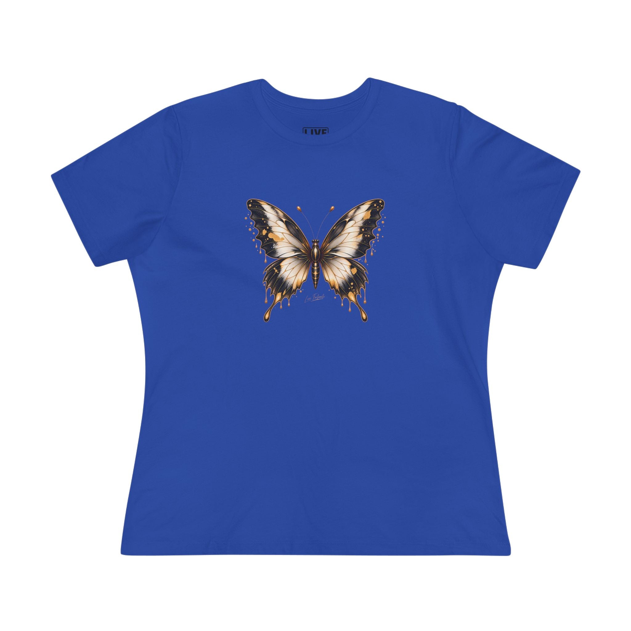 Butterfly Graphic Tee — Black/Antique White/Gold butterfly