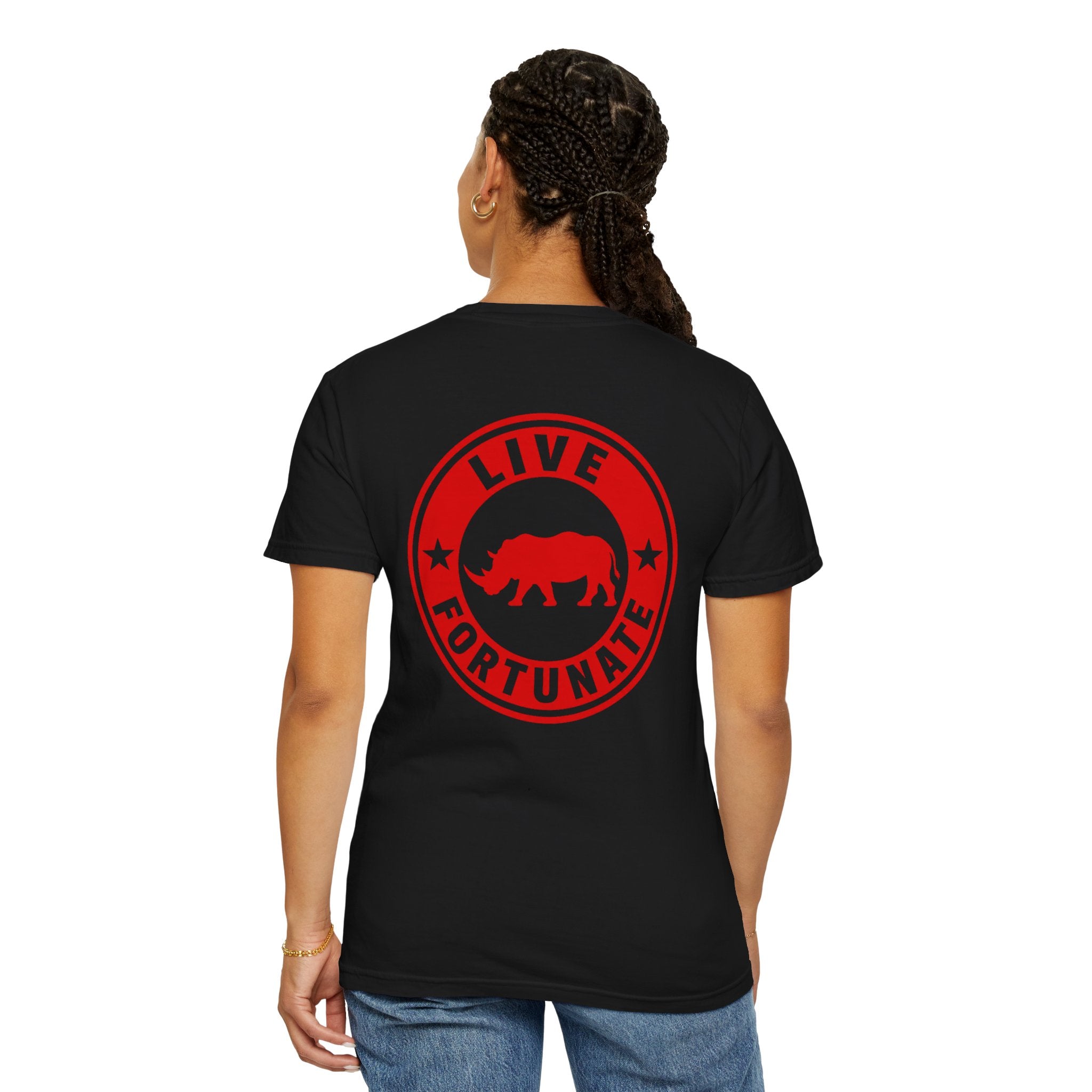 Live Fortunate Rhino T-Shirt — Red Rhino Logo Tee