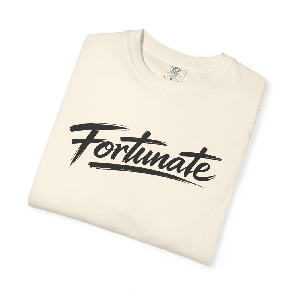 Fortunate Script T-Shirt — Casual Graphic Tee with 'Fortunate' Handwritten Logo