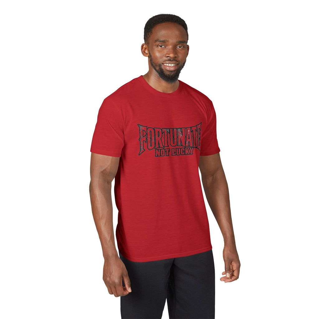 Fortunate Not Lucky Graphic T-Shirt — Edgy Black Lettering Performance Tee
