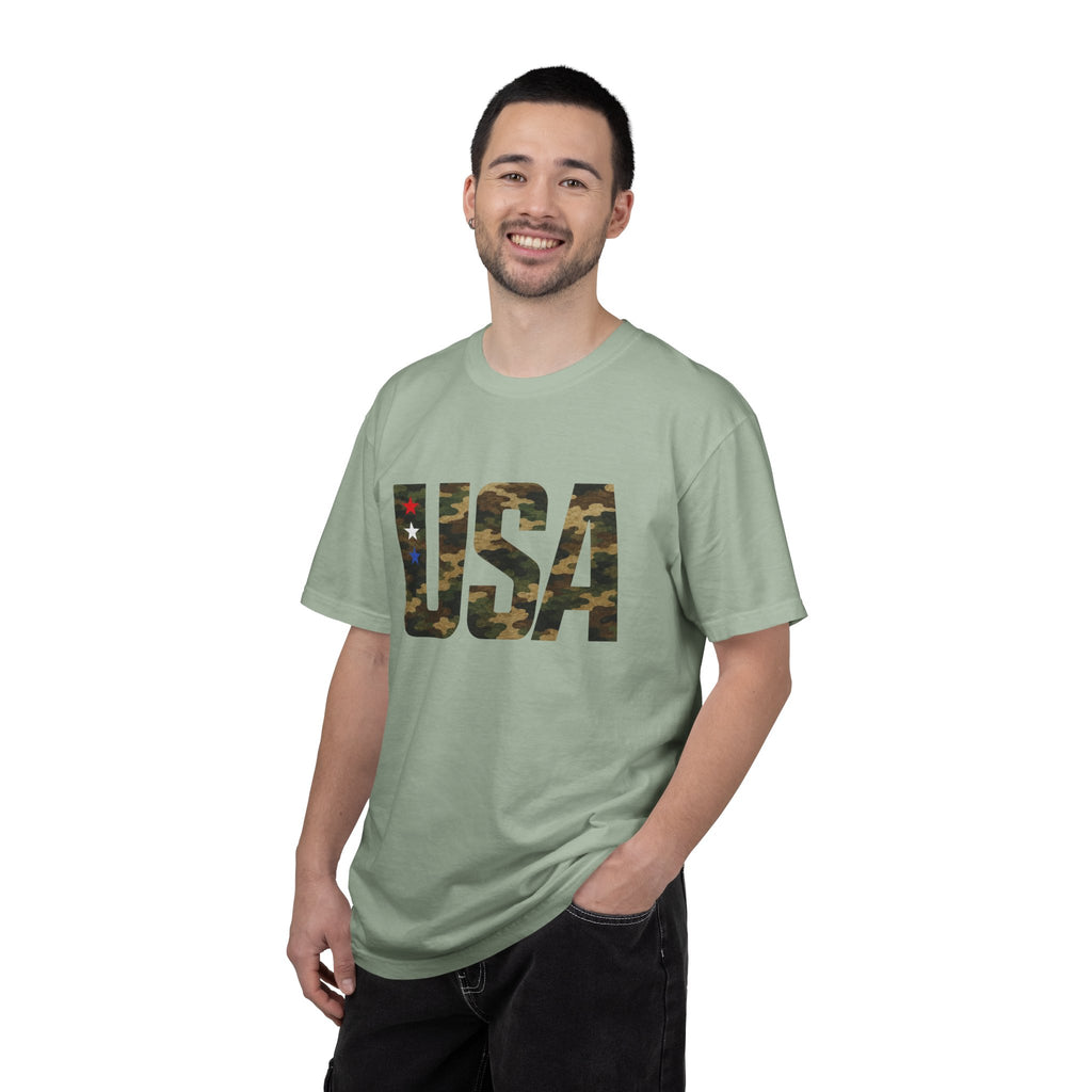 USA Camo Graphic T‑Shirt — Patriotic Military Style Tee