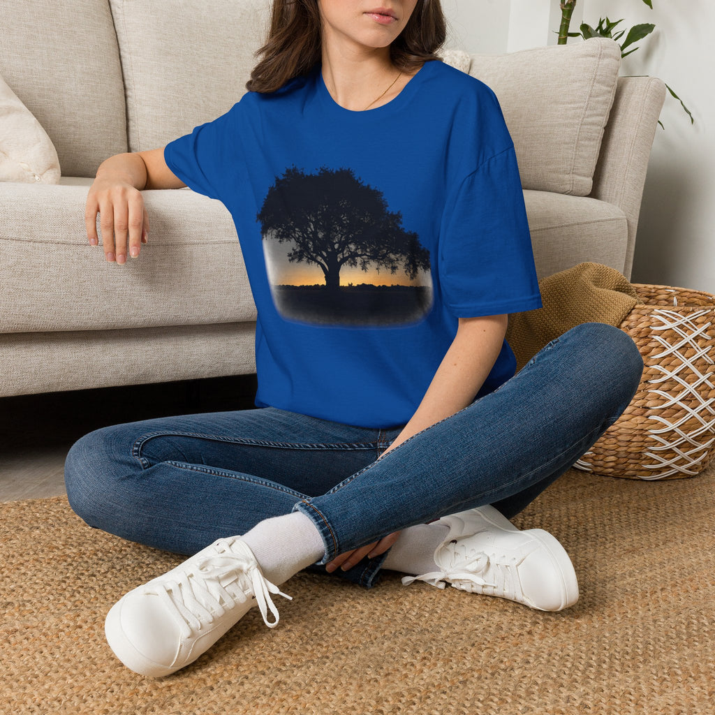 Tree of Clues Sunset T-Shirt — Silhouette Nature Graphic Tee