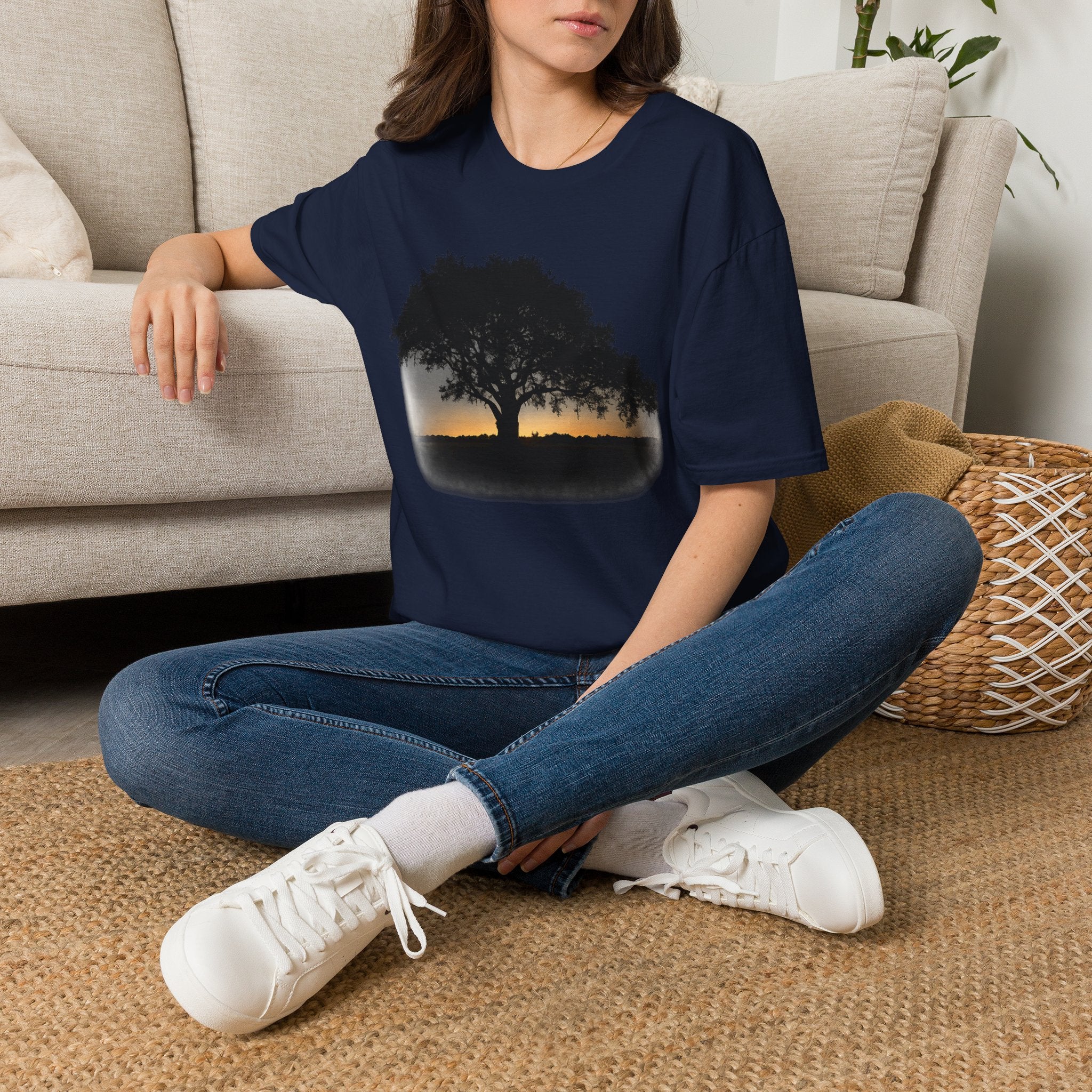 Tree of Clues Sunset T-Shirt — Silhouette Nature Graphic Tee