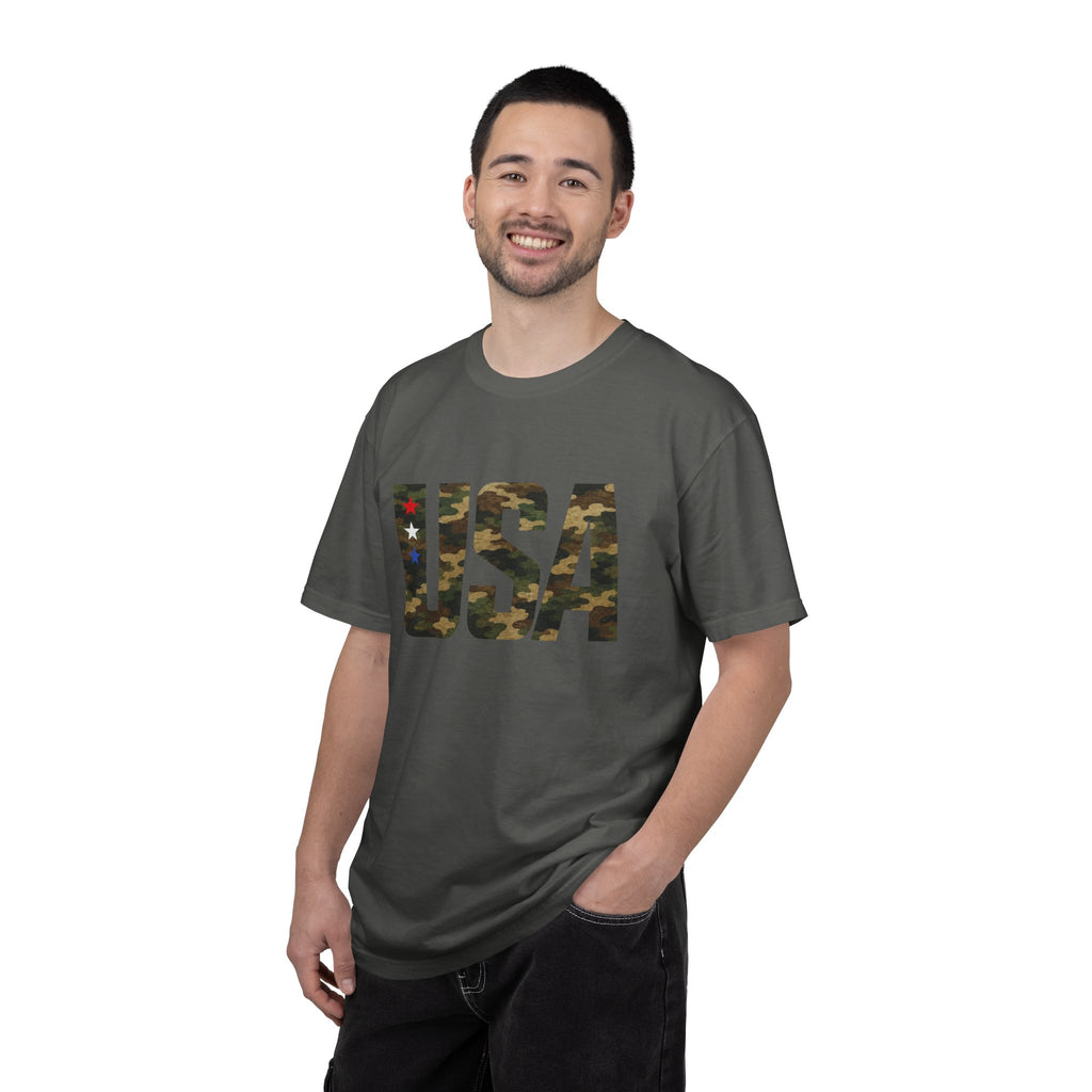 USA Camo Graphic T‑Shirt — Patriotic Military Style Tee