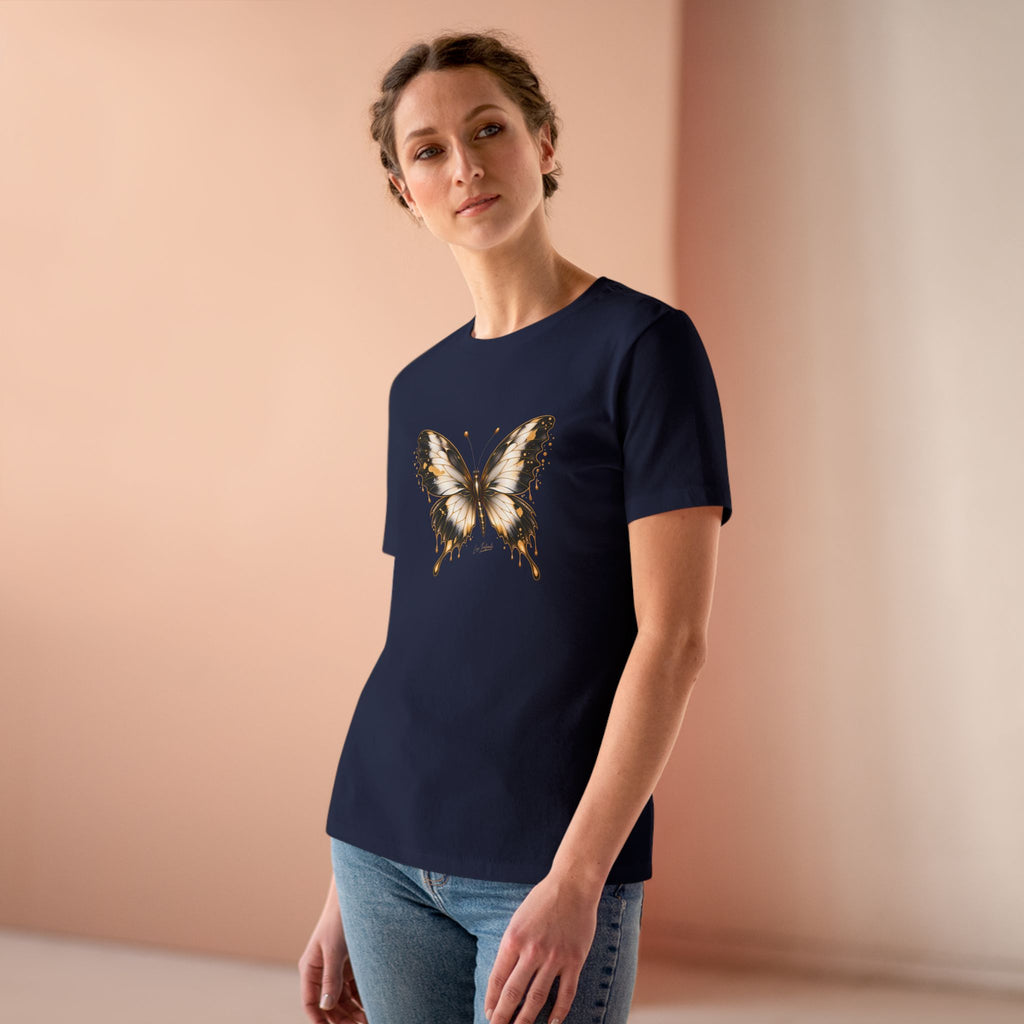 Butterfly Graphic Tee — Black/Antique White/Gold butterfly