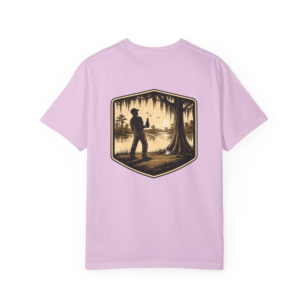Fishing Lake Scene T-Shirt — Vintage Angler Silhouette Tee