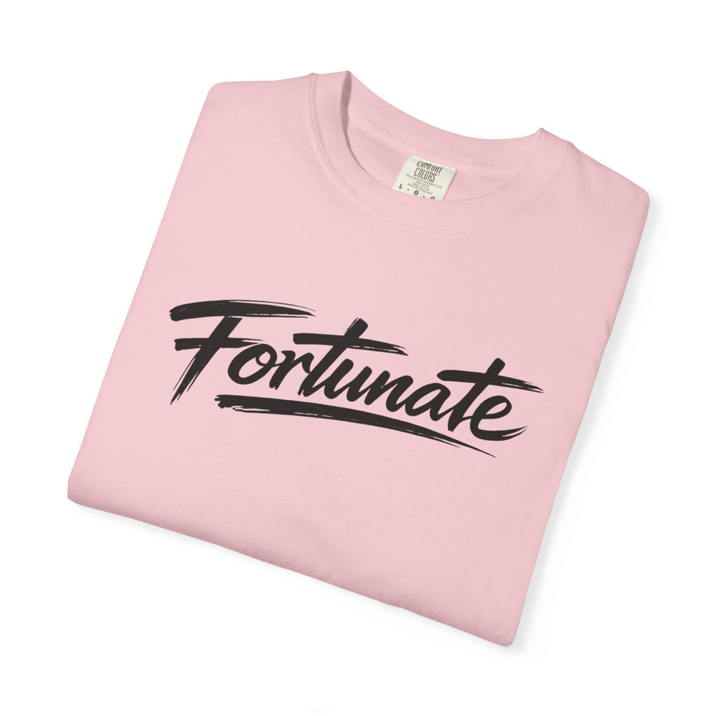 Fortunate Script T-Shirt — Casual Graphic Tee with 'Fortunate' Handwritten Logo