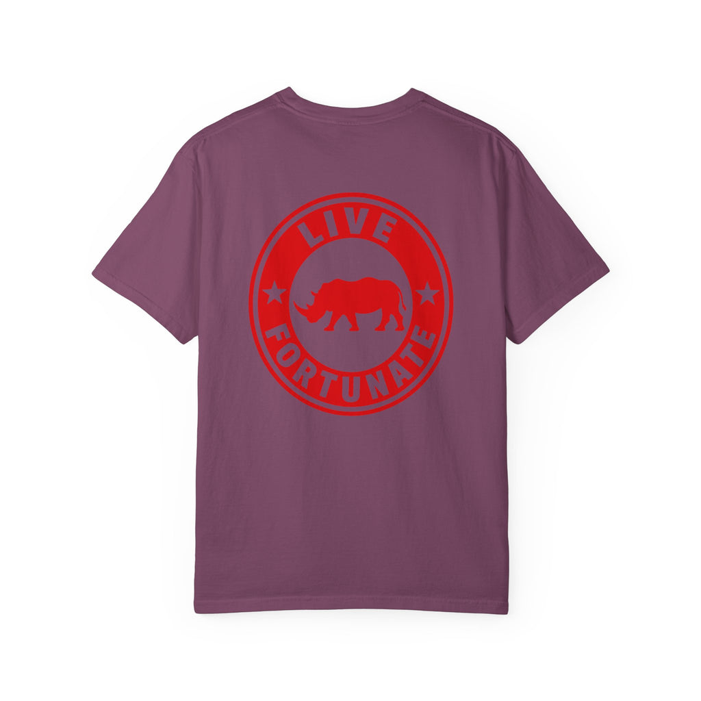 Live Fortunate Rhino T-Shirt — Red Rhino Logo Tee