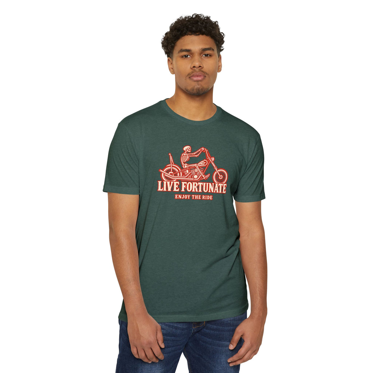 Live Fortunate Enjoy the Ride Skeleton Motorcycle Tee