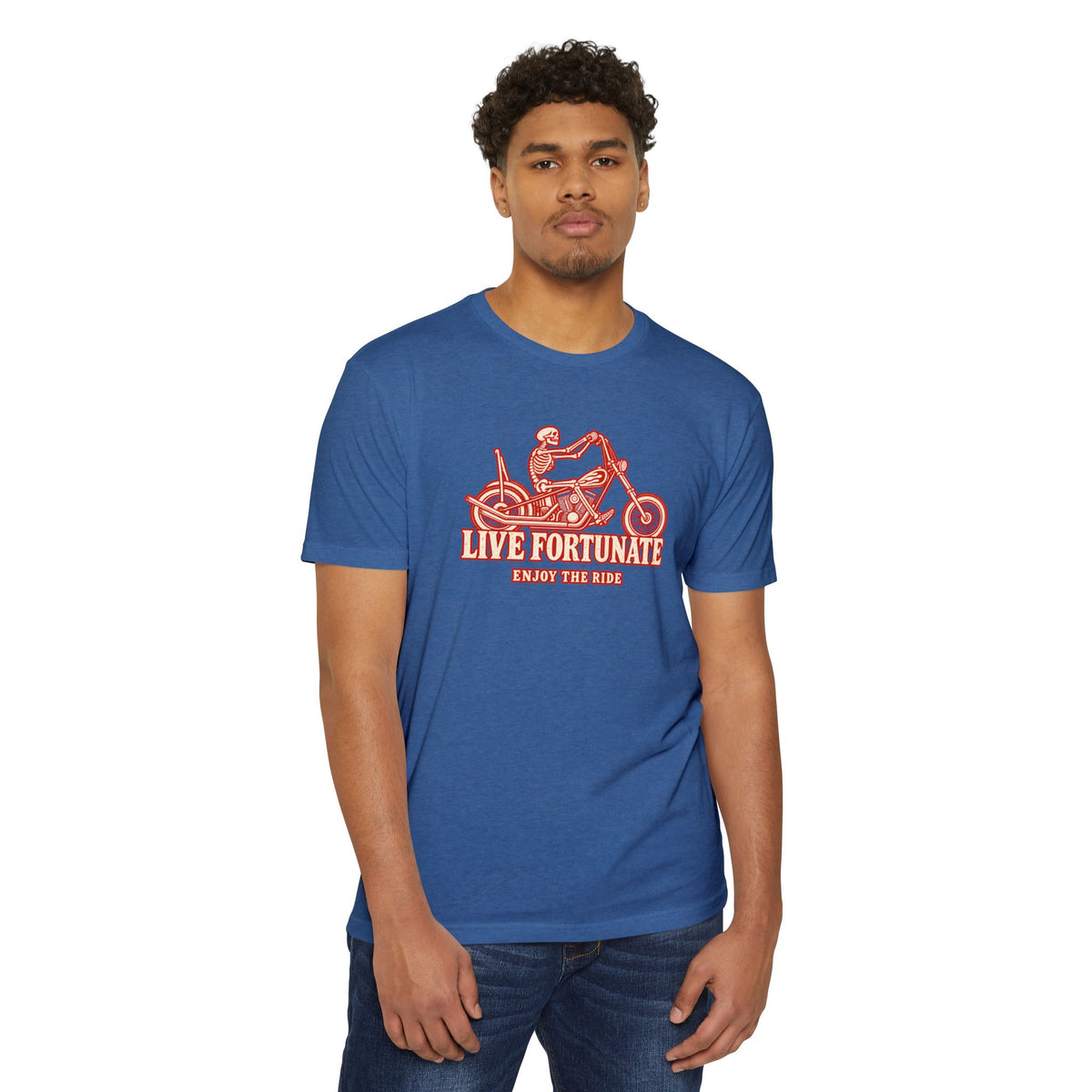 Live Fortunate Enjoy the Ride Skeleton Motorcycle Tee