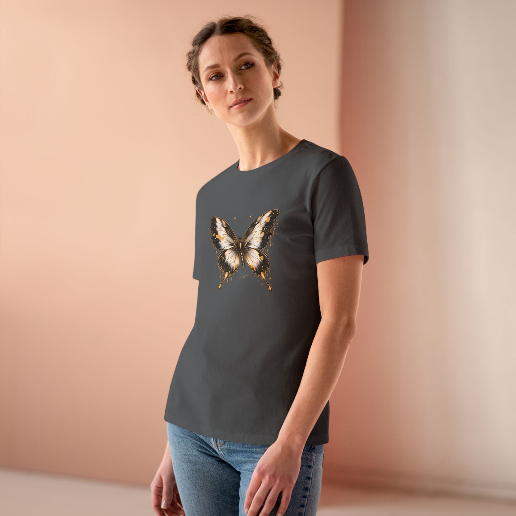 Butterfly Graphic Tee — Black/Antique White/Gold butterfly