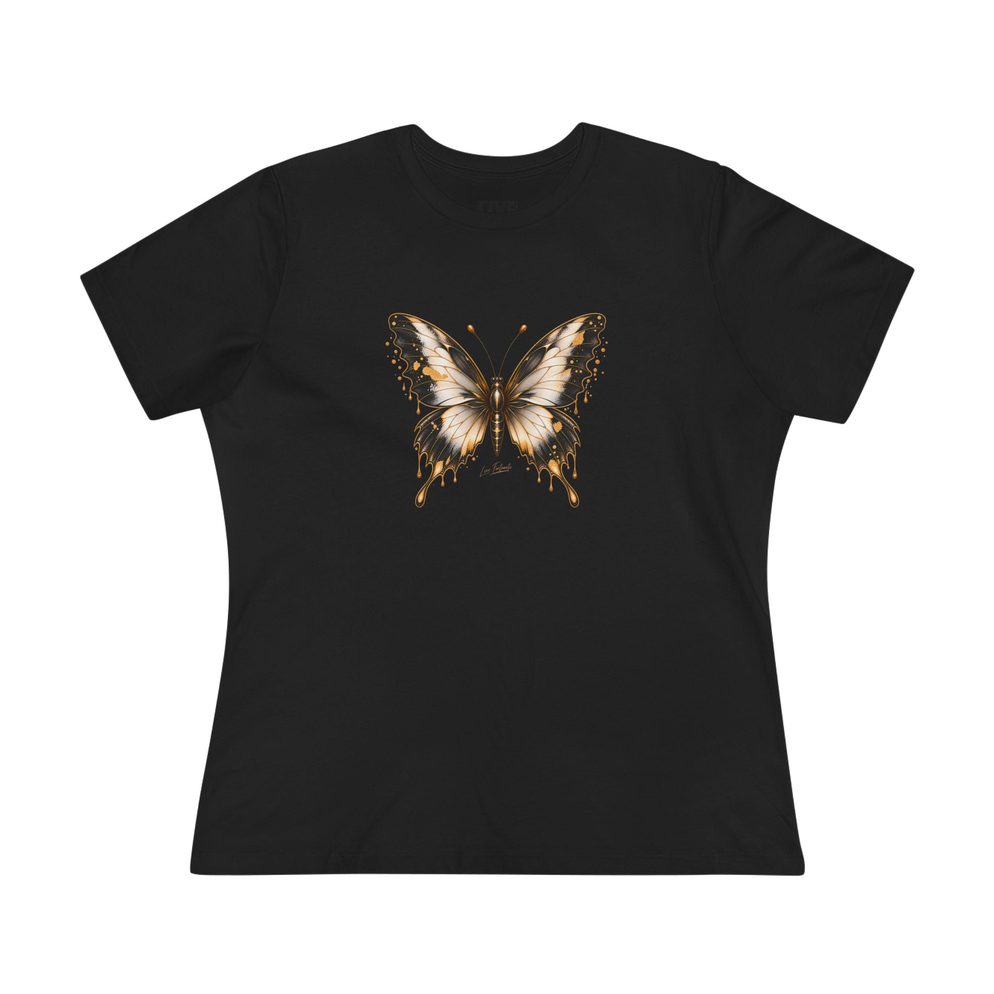 Butterfly Graphic Tee — Black/Antique White/Gold butterfly