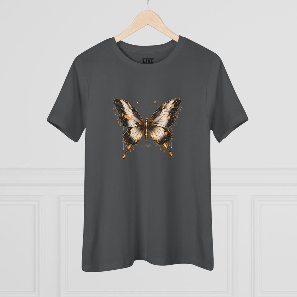 Butterfly Graphic Tee — Black/Antique White/Gold butterfly